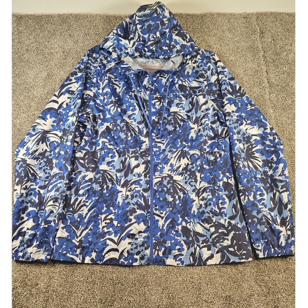 Columbia Womens Floral Camo Windbreaker Jacket Blue White Full Zip KL3013 Size M